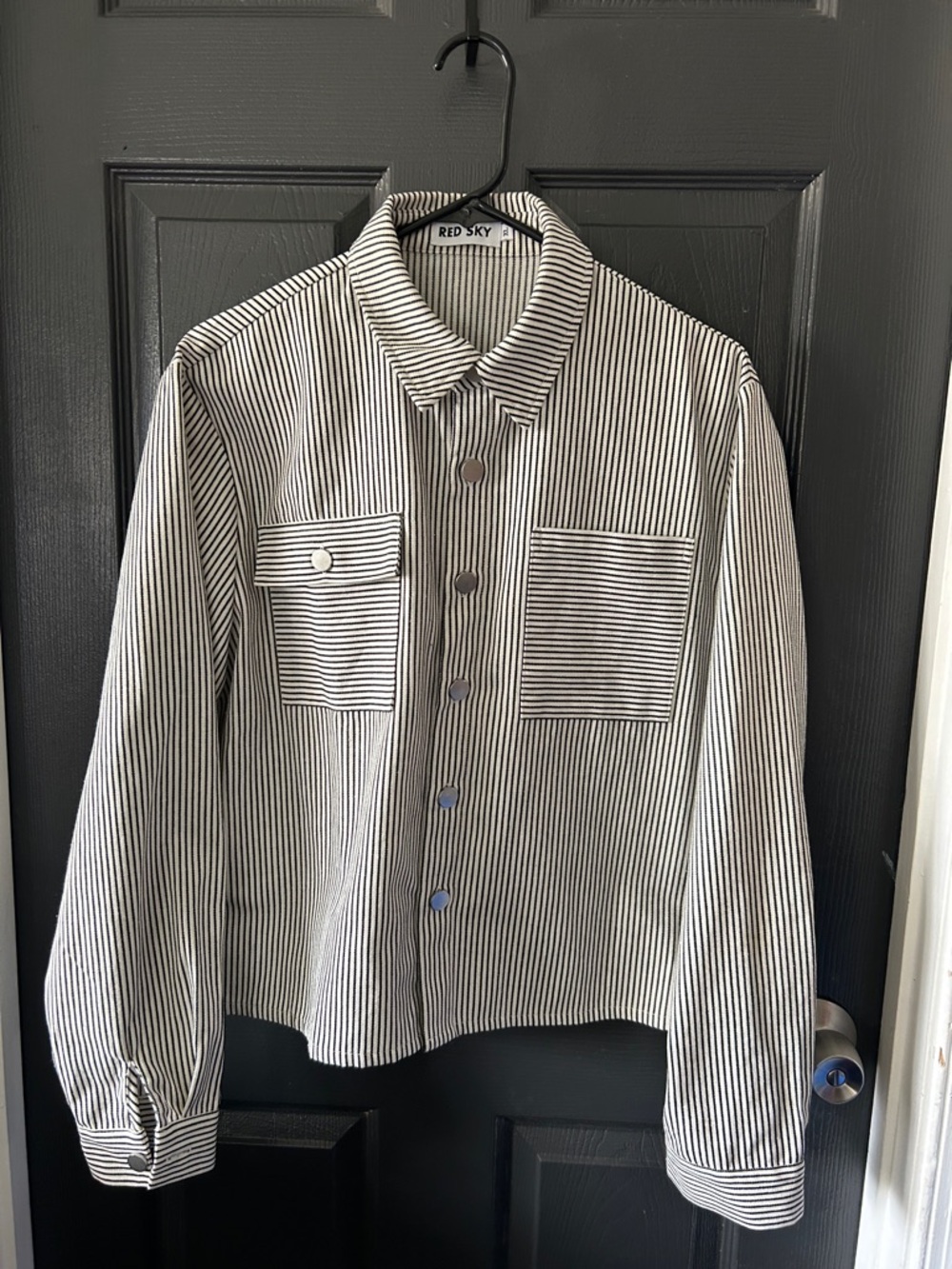 Women's Black & White Striped Button-Front Jacket